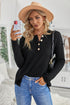 Henley Button Placket Side Slit Drop Shoulder Pullover Knit Sweater